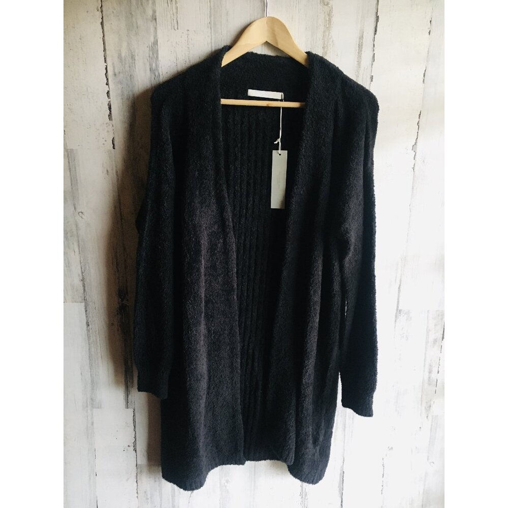 NWT One Grey Day Cozy Chenille Long Cardigan S Black Open Front